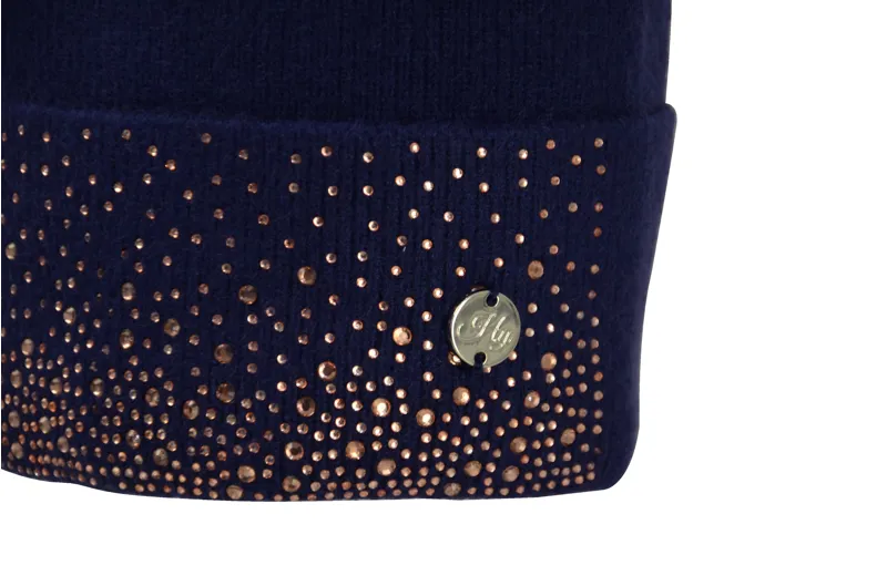 Hy Equestrian Alaska Diamante Bobble Hat - Navy/Rose Gold-2